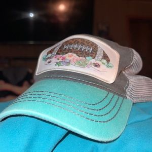 NWOT turquoise floral football hat